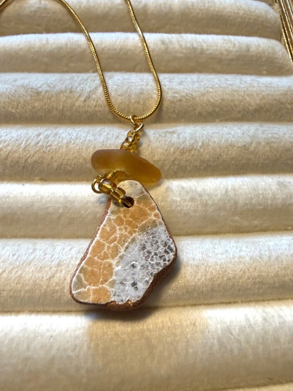Barcelona Golden Shore – Rare Yellow-Amber Sea Glass & Sea Pottery Necklace